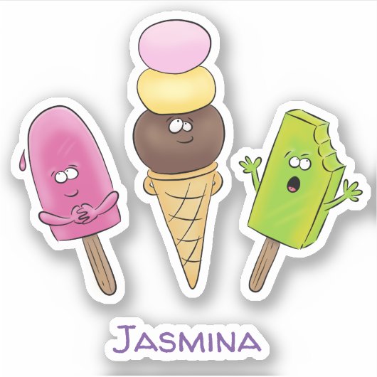 Kute popsicles en illustratie cartoon icecream sticker (Voorkant)