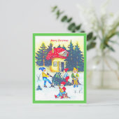 Kute primitieve tomte, Gnomen of Elves Cutting Tre Briefkaart (Staand voorkant)