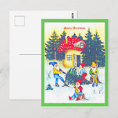 Kute primitieve tomte, Gnomen of Elves Cutting Tre Briefkaart (Voorkant / Achterkant)
