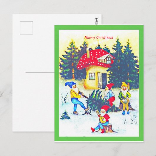 Kute primitieve tomte, Gnomen of Elves Cutting Tre Briefkaart (Voorkant / Achterkant)