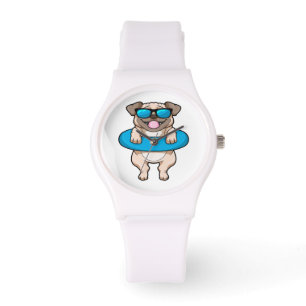 Kute pug in Blue Float - Cute Animal Lover Horloge