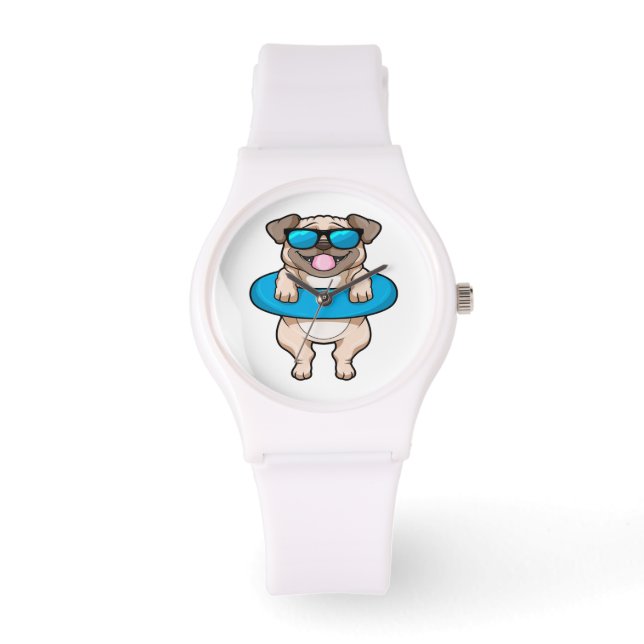 Kute pug in Blue Float - Cute Animal Lover Horloge (Voorkant)