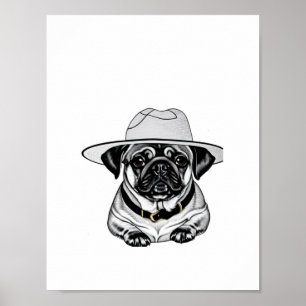 Kute Pug Puppy Wearing Pet Afdrukken Poster