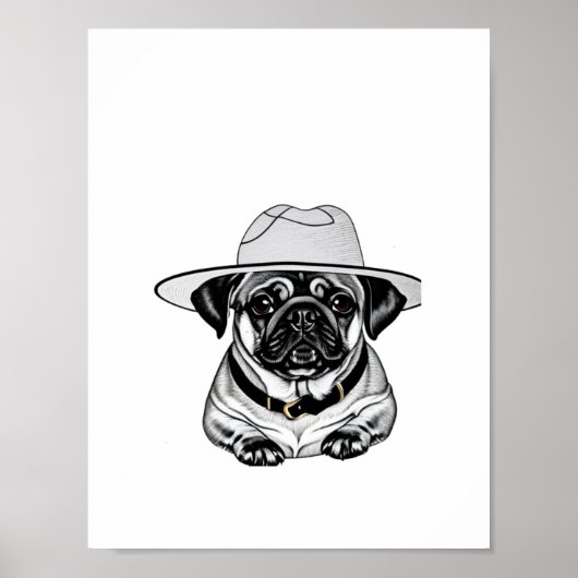 Kute Pug Puppy Wearing Pet Afdrukken Poster (Voorkant)