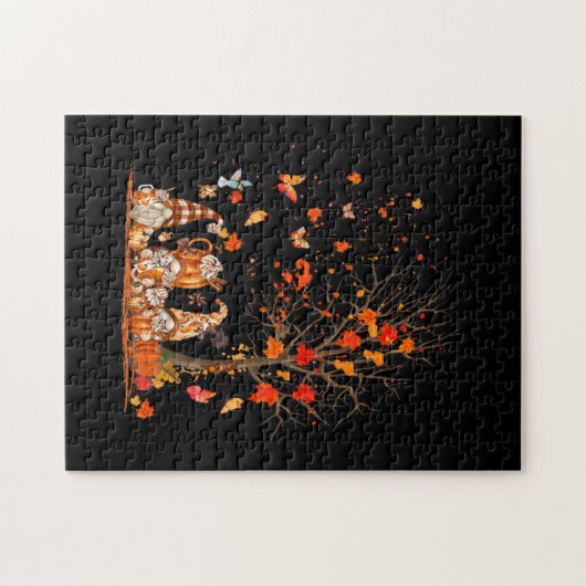Kute Pumpkin Gnomes herfst boom Fall Leaves Legpuzzel (Horizontaal)