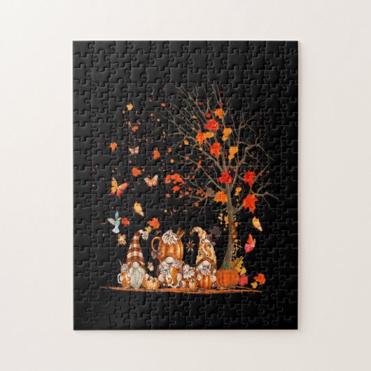 Kute Pumpkin Gnomes herfst boom Fall Leaves Legpuzzel (Verticaal)