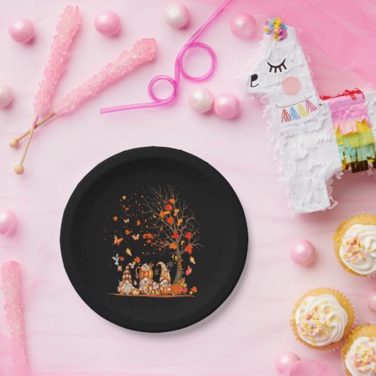 Kute Pumpkin Gnomes herfst boom Fall Leaves Papieren Bordje (Feest)