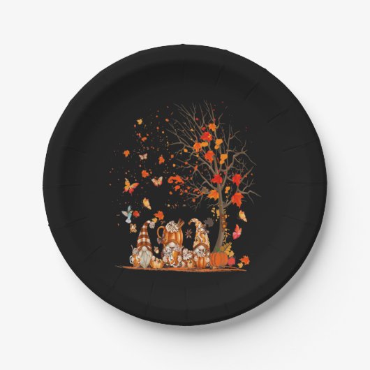 Kute Pumpkin Gnomes herfst boom Fall Leaves Papieren Bordje (Voorkant)