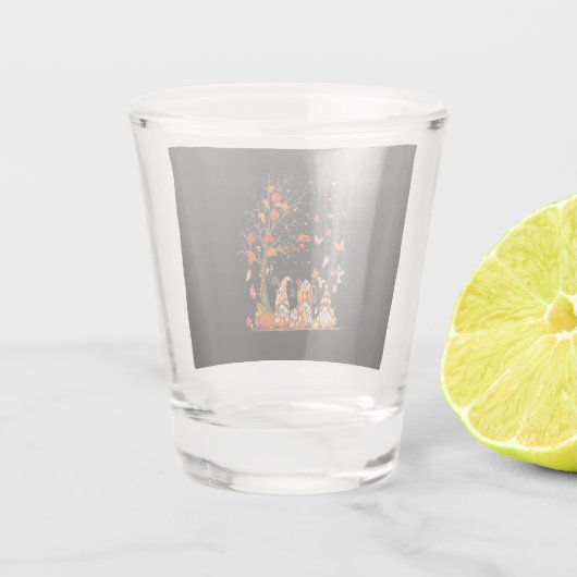 Kute Pumpkin Gnomes herfst boom Fall Leaves Shot Glas (Achterkant)