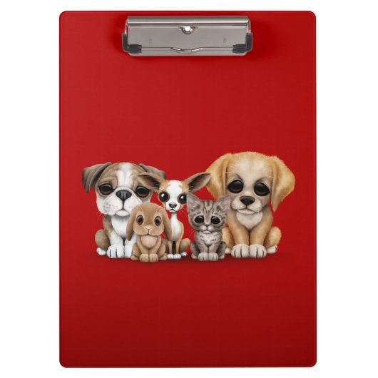 Kute Puppies, Kitten en Bunny Pet Portret Red Klembord (Voorkant)