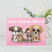 Kute Puppies, Kitten en Bunny Pet Portret Roze Kaart (Staand voorkant)