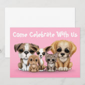 Kute Puppies, Kitten en Bunny Pet Portret Roze Kaart (Voorkant / Achterkant)