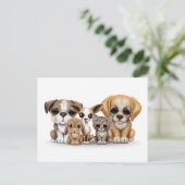 Kute Puppies, Kitten en Bunny Pet Portret White Briefkaart (Staand voorkant)