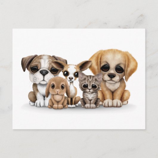 Kute Puppies, Kitten en Bunny Pet Portret White Briefkaart (Voorkant)