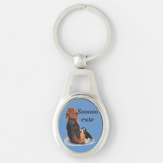 Kute puppy beagle met maanrealistische kunst sleutelhanger (Voorkant)
