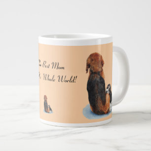 Kute puppy beagle met mam-hondenrealistische kunst grote koffiekop