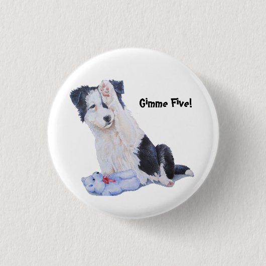 Kute puppy border collie gimme vijf! armknop ronde button 3,2 cm (Voorkant)