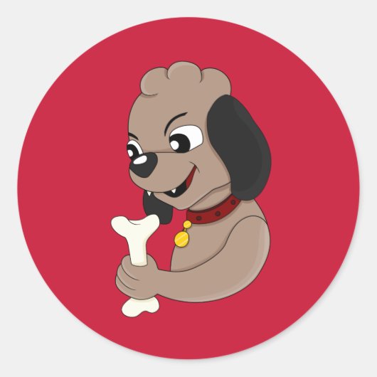 Kute puppy cartoon klassieke ronde sticker (Voorkant)