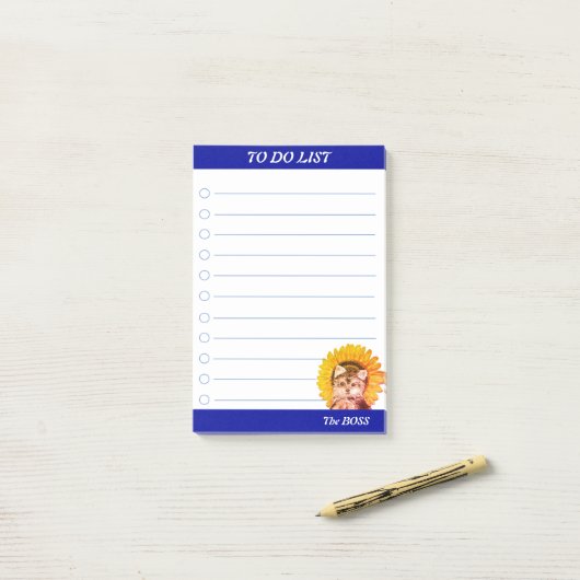 Kute puppy Dog met zonnebloem om lijst te doen Post-it® Notes (Op bureau)