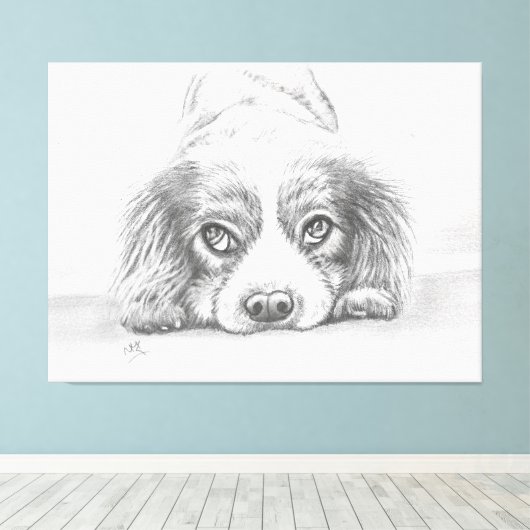 Kute puppy Dog Tekenketting Canvas Afdruk (Insitu (Houten vloer))