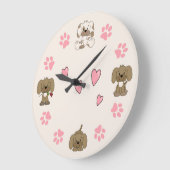 Kute puppy-honden, roze verfdrukken en roze harten grote klok (Hoek)