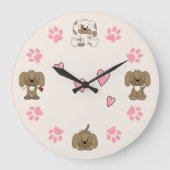 Kute puppy-honden, roze verfdrukken en roze harten grote klok (Voorkant)