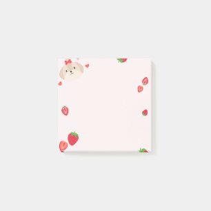Kute puppy met aardbeien na het kleverige noten post-it® notes