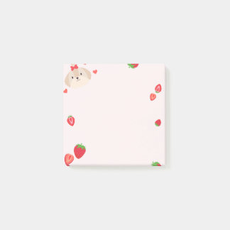 Kute puppy met aardbeien na het kleverige noten post-it® notes