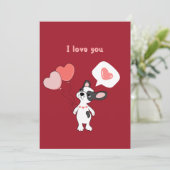 Kute puppy met ballonnen en harten Valentijnsdag Feestdagenkaart (Staand voorkant)
