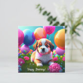 Kute puppy met ballonnen - jarig (Staand voorkant)