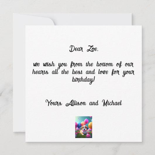 Kute puppy met ballonnen - jarig (Achterkant)