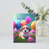 Kute puppy met ballonnen - jarig briefkaart (Staand voorkant)