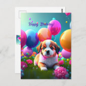Kute puppy met ballonnen - jarig briefkaart (Voorkant / Achterkant)