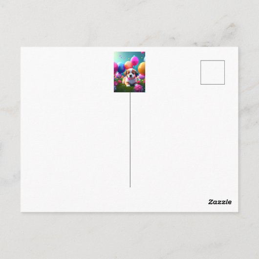 Kute puppy met ballonnen - jarig briefkaart (Achterkant)