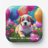 Kute puppy met ballonnen - jarig papieren bordje