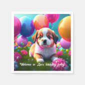 Kute puppy met ballonnen - jarig servet (Voorkant)