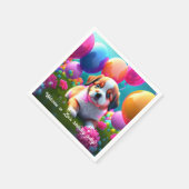 Kute puppy met ballonnen - jarig servet (Hoek)