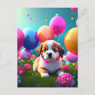 Kute puppy met ballonnen - jarig uitnodiging briefkaart