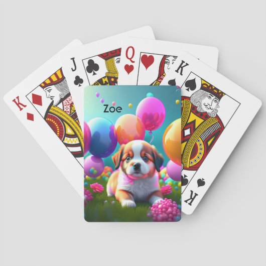 Kute puppy met ballonnen - zoet pokerkaarten (Achterkant)