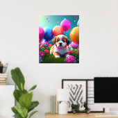 Kute puppy met ballonnen - zoet poster (Thuiskantoor)