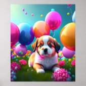 Kute puppy met ballonnen - zoet poster (Voorkant)