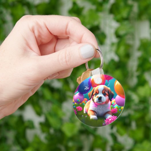 Kute puppy met ballonnen - zoet sleutelhanger (Hand)