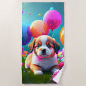 Kute puppy met ballonnen - zoet strandlaken (Voorkant)
