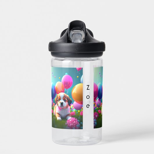 Kute puppy met ballonnen - zoet waterfles (Voorkant)