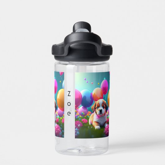 Kute puppy met ballonnen - zoet waterfles (Achterkant)