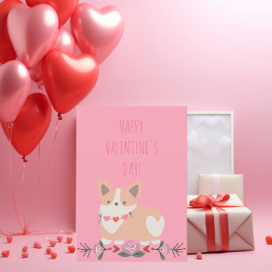 Kute puppy met ketting roze Valentijnse  Feestdagenkaart