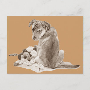 Kute puppy mixing ras met teddy dog realist art. briefkaart