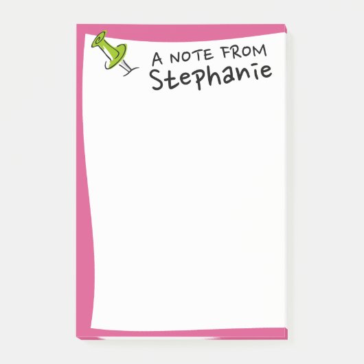 Kute Push Pin Custom Name Hot Pink en Green Post-it® Notes (Voorkant)