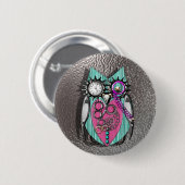 Kute Quirky Owl Punk Stijl Roze Blauwgroen Zilver Ronde Button 5,7 Cm (Voorkant /achterkant)