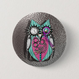 Kute Quirky Owl Punk Stijl Roze Blauwgroen Zilver Ronde Button 5,7 Cm